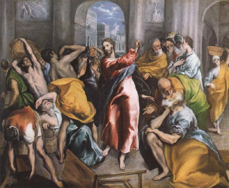 El Greco The Christ is driving businessman in the fane